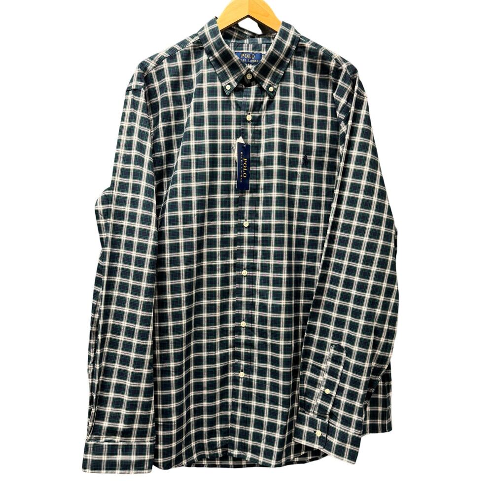 Polo Ralph Lauren Shirt Mens XXL Green Blue Tartan Plaid Button Down Classic NEW